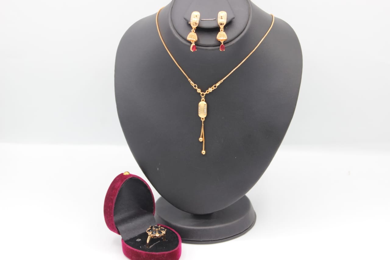 Stylish Unique Design Gold Plated Necklace Set & Ring for Girls/Women