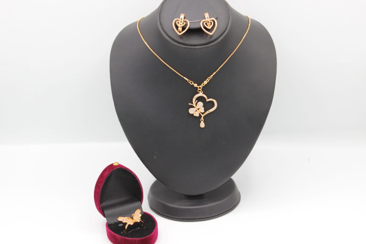 Stylish Unique Design Gold Plated Necklace Set & Ring for Girls/Women