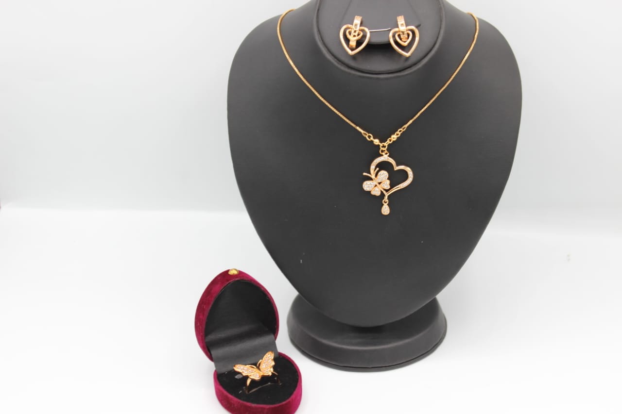 Stylish Unique Design Gold Plated Necklace Set & Ring for Girls/Women